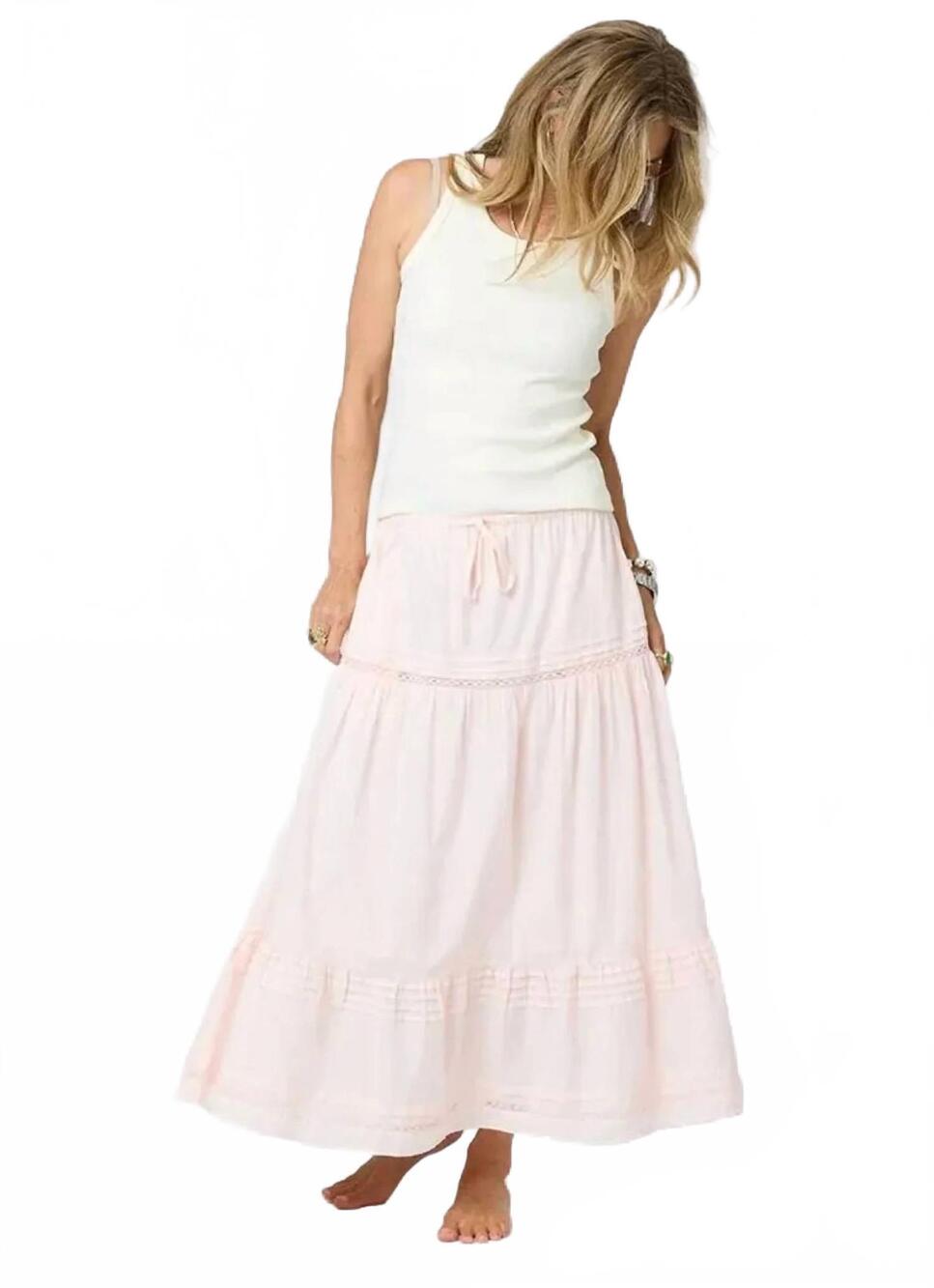 NEW KERRI ROSENTHAL women's vacance pintuck maxi skirt in sugar pink